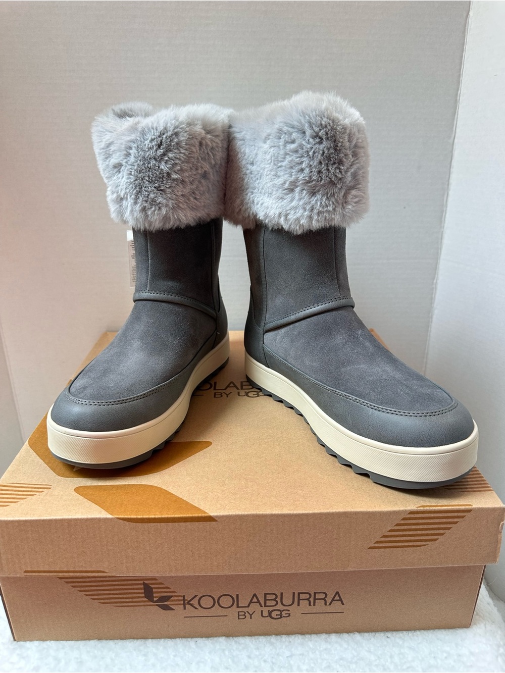 Koolaburra Gray Suede Faux Fur Cuff Winter Boots